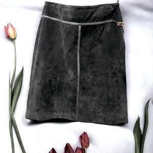 Vintage Margaret Godfrey Black Suede Leather Skirt Midi Black Suede Skirt Sz 10